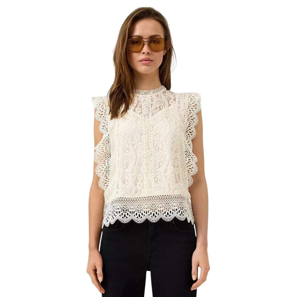 Crochet Women's Sleeveless White Lace See Trough Trendy Chic Blouse Top Size‎ L